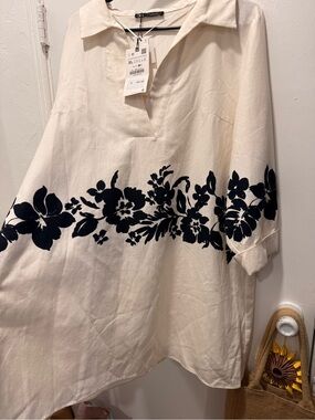 ZARA EMBROIDERED DRESS new LINEN AND COTTON MADE IN MARRUECOS
